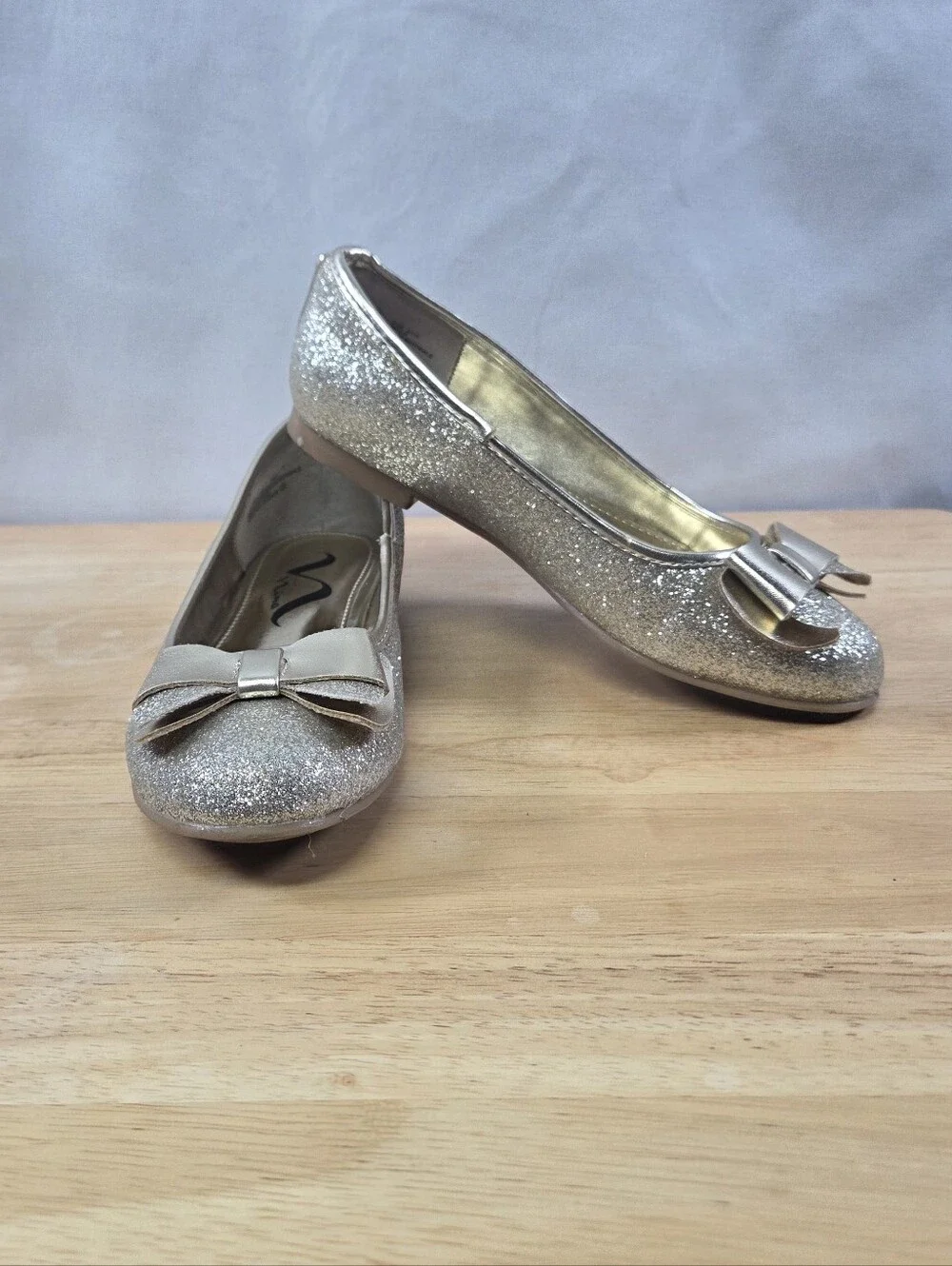 Nina Ballet Flats Size 1 Girls Glitter Bow